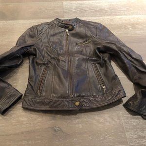 WHETBLU BROWN LEATHER MOTO JACKET SZ M